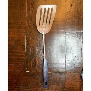 Vintage EKCO Angled Slotted Spatula Turner USA Black Handle Chromium Plated